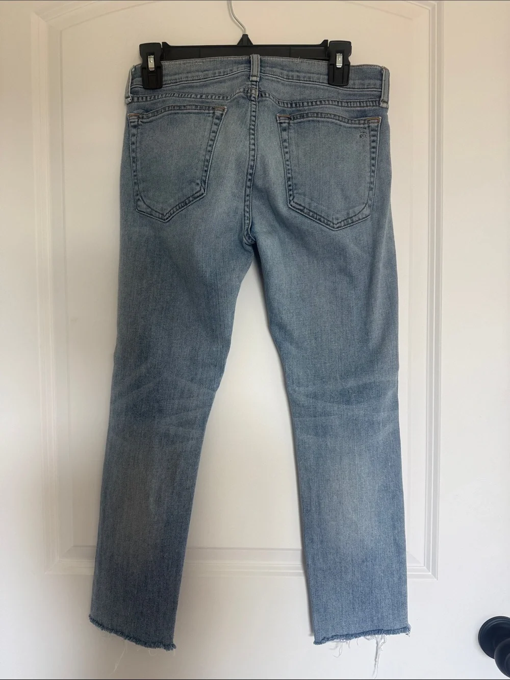 rag & bone Light Blue Distressed Straight-Leg Jeans